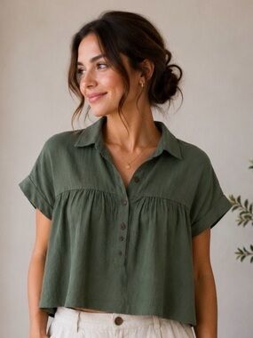 Joe Fresh Olive Green Button-Front Shirt